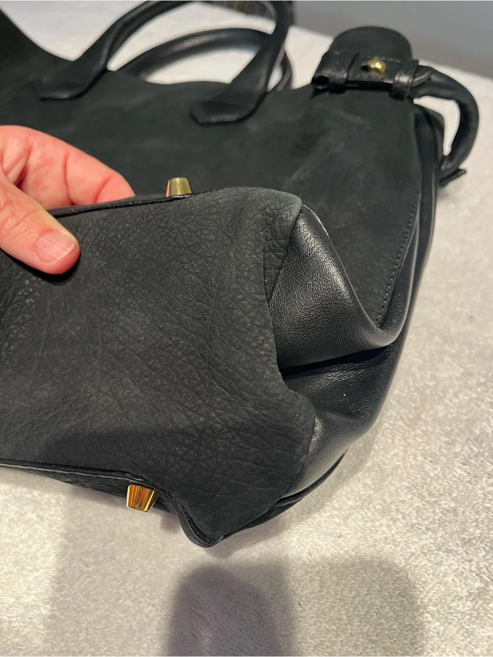 Burberry Black Suede Leather Satchel with Gold Accents